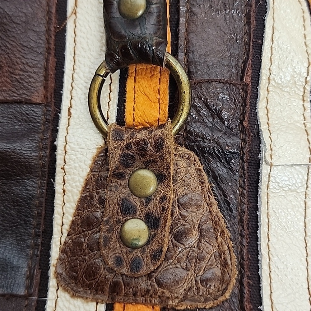 De. De Vintage Striped Brown and Orange Leather Women's XL Tote Bag - Picture 14 of 15